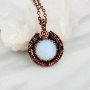 Opalite Necklace Jewelry Pendant Men Women Crystal Stone Copper Gift Handmade